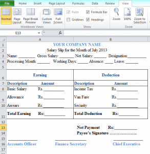 payslip format in excel